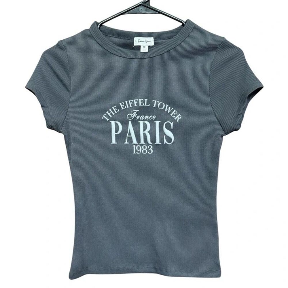 Faded Rose Gray "The Eiffel Tower France Paris 1983" Baby Tee - Size Medium